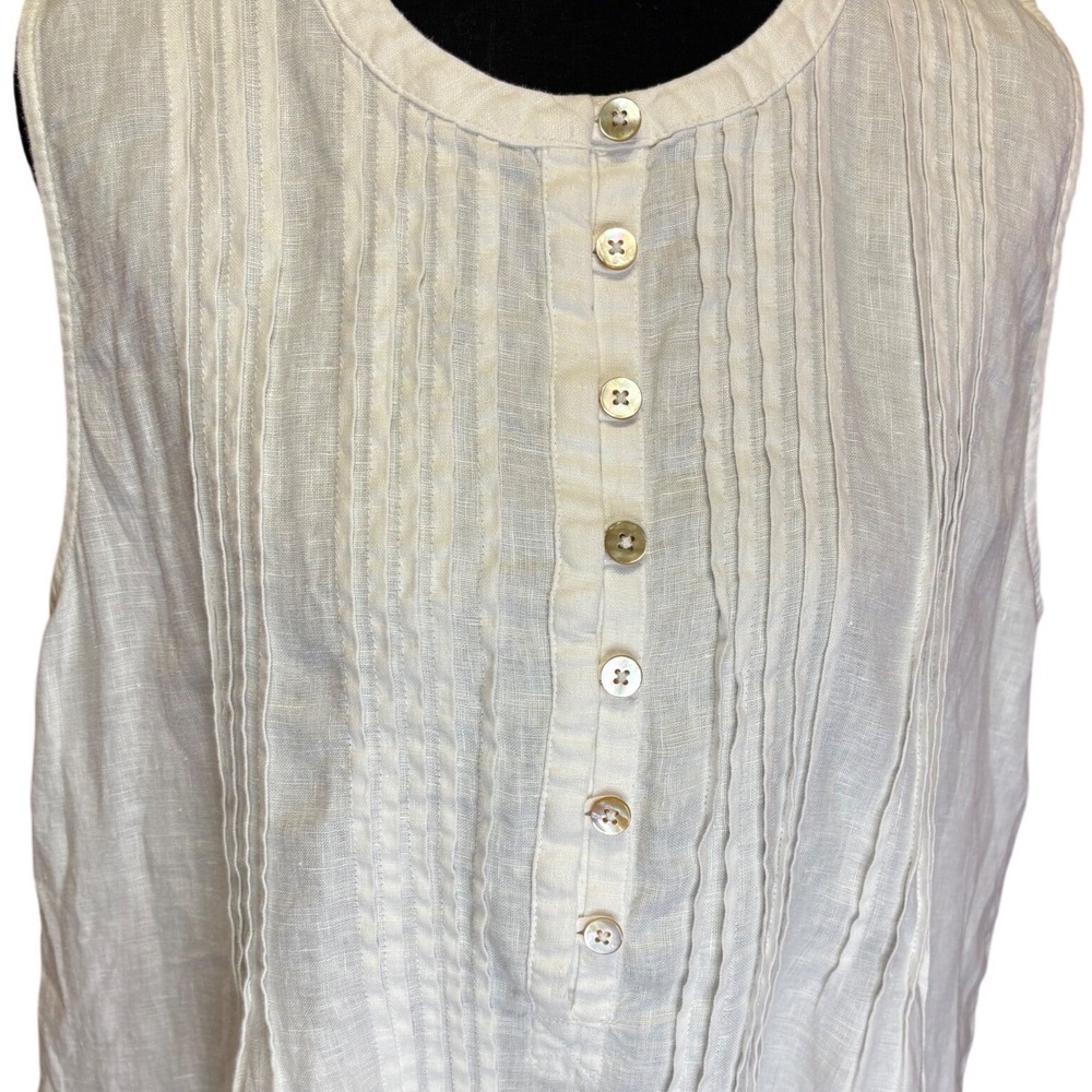 Quince Dress Womens L White Linen Sleeveless Swing Dress Pleated Coastal NWT - Picture 4 of 8